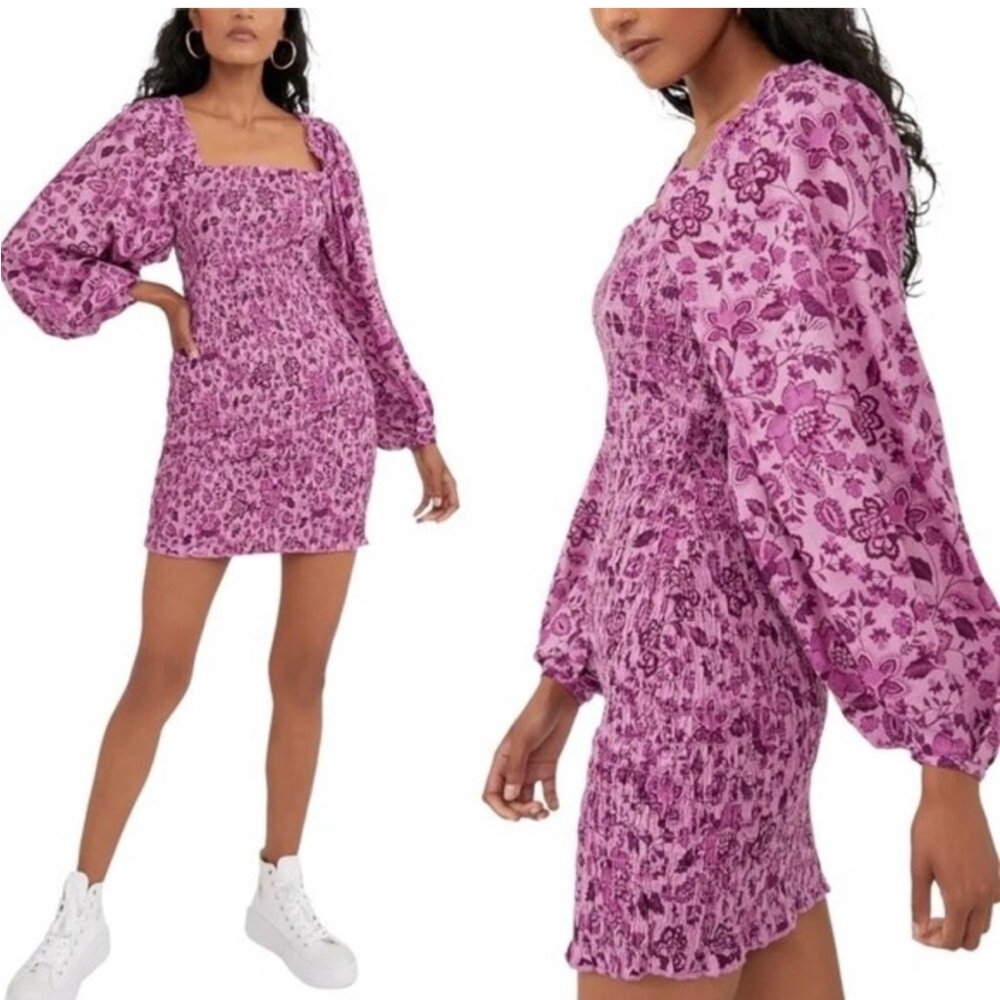 NWT Free People Smock It To Me Long Puff
Sleeve Mini Dress